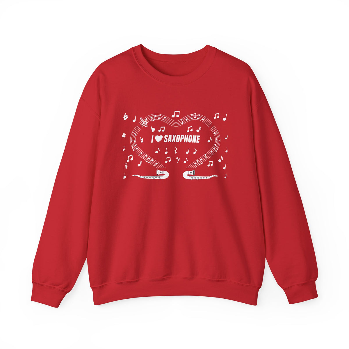 Music-themed Unisex Heavy Blend Crewneck Sweatshirt: 'I love saxophone' - black & white