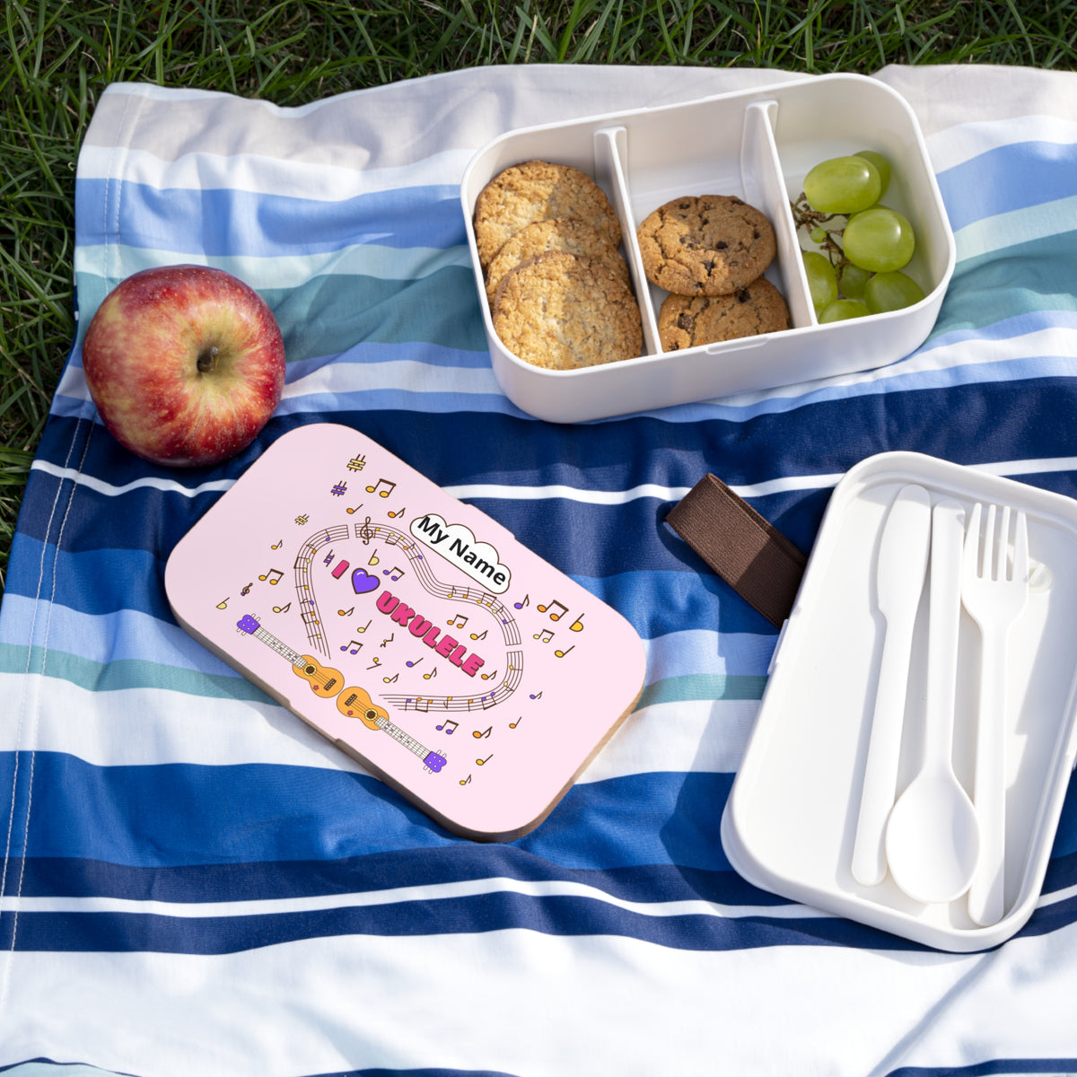 Music-themed Bento Lunch Box: 'I love ukulele' - pink