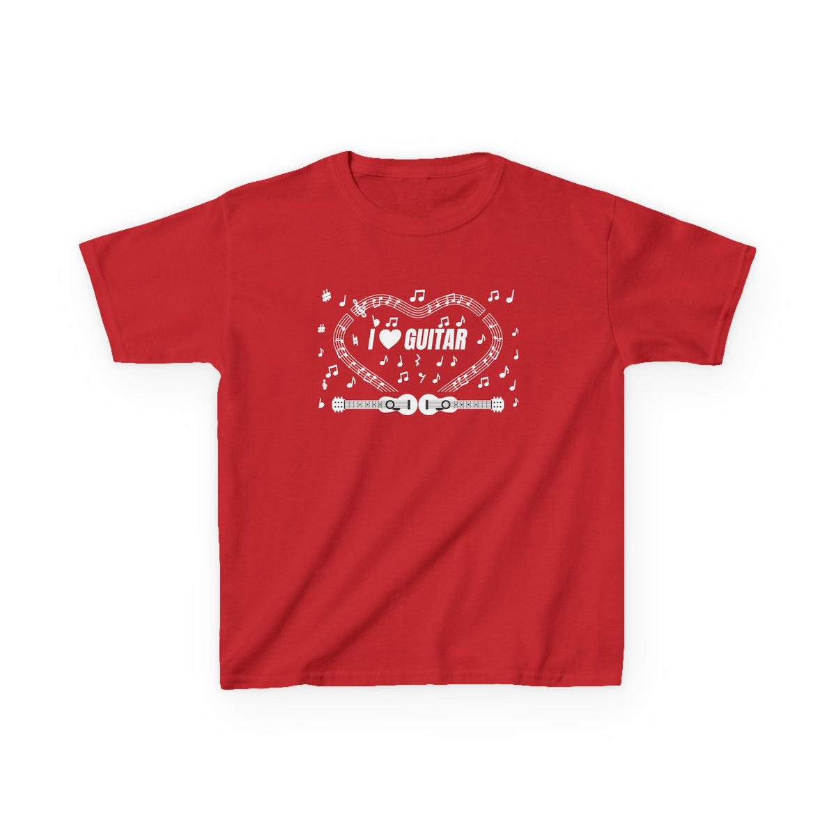 Music-themed Kids Heavy Cotton Tee: 'I love guitar' - black & white