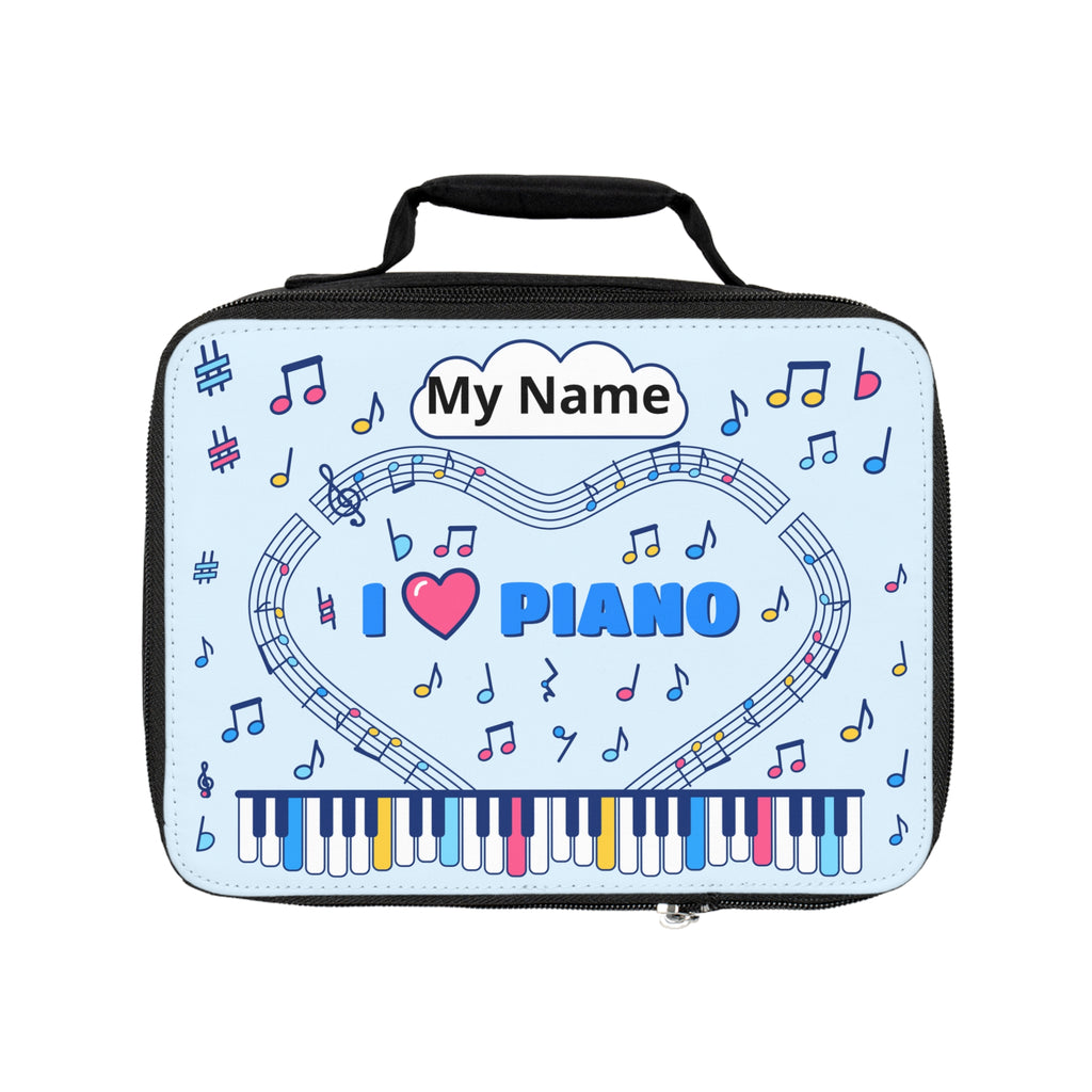 Music-themed Lunch Bag: 'I love piano' - blue