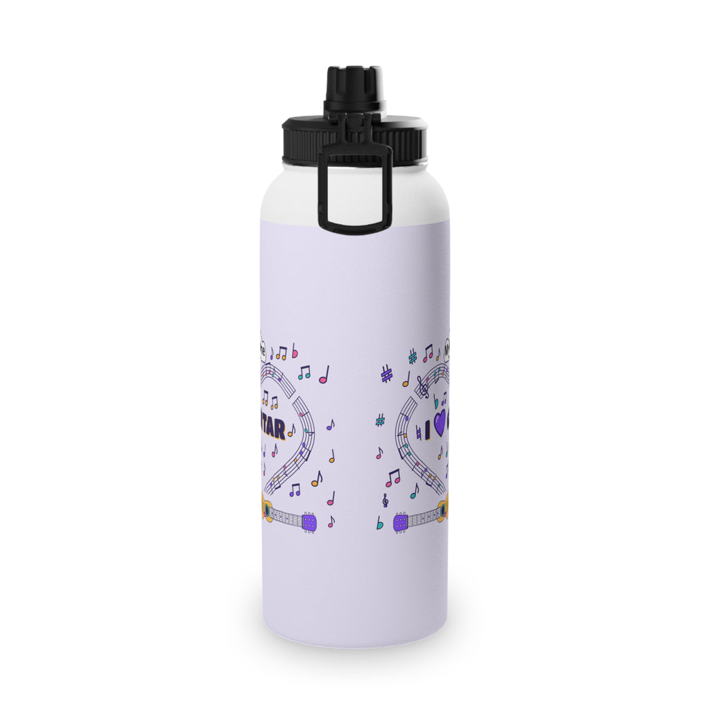 Music-themed Stainless Steel Water Bottle, Sports Lid: 'I love guitar' - violet