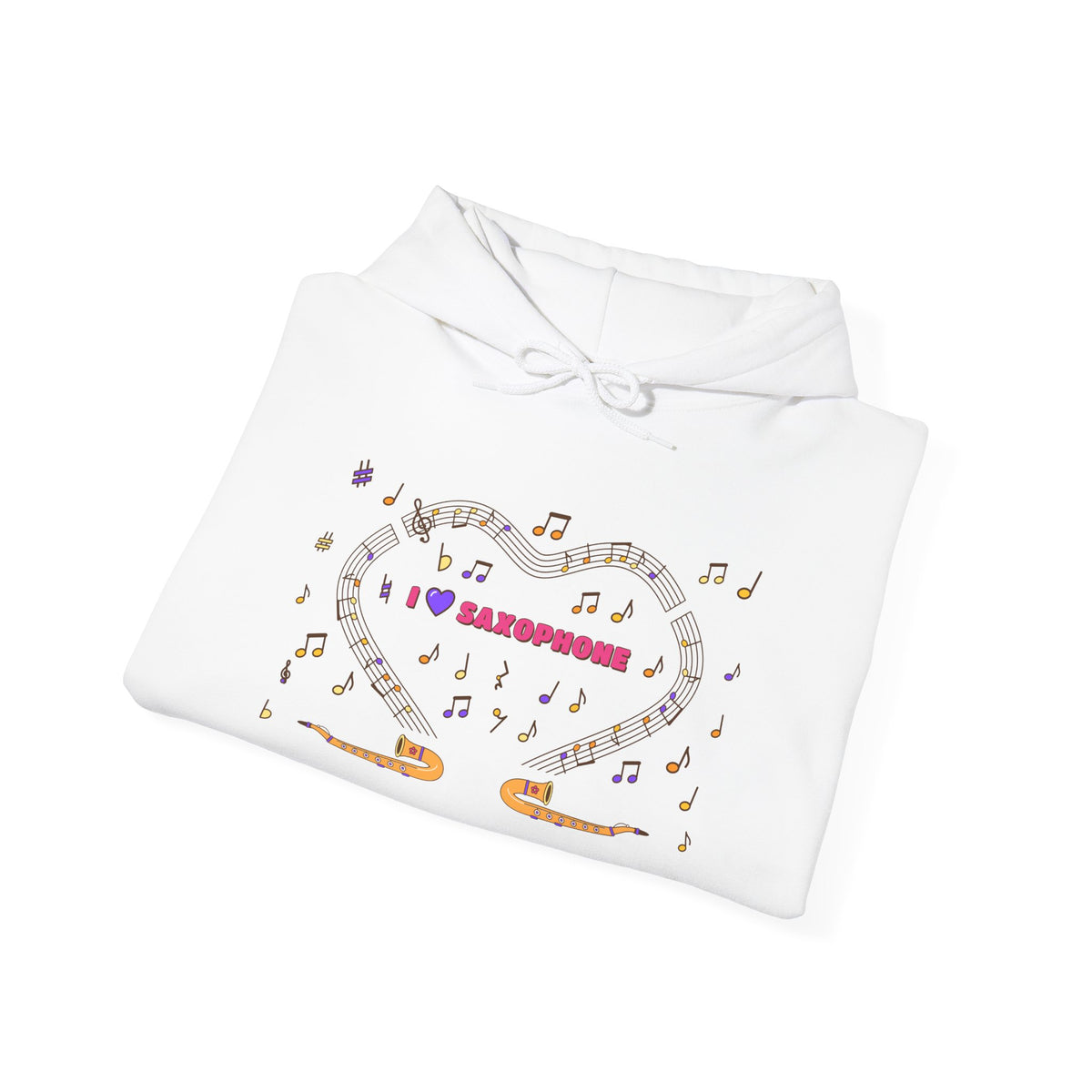 Music-themed Unisex Heavy Blend Hooded Sweatshirt: 'I love saxophone' - pink