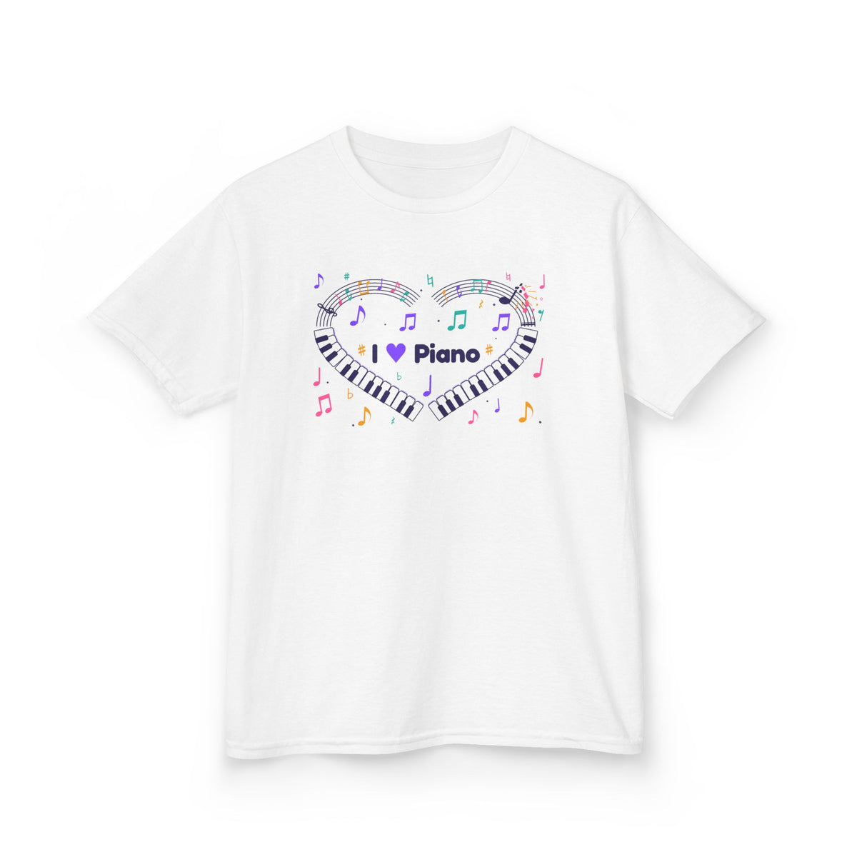 Music-themed Kids Heavy Cotton Tee: 'I love piano' heart - violet