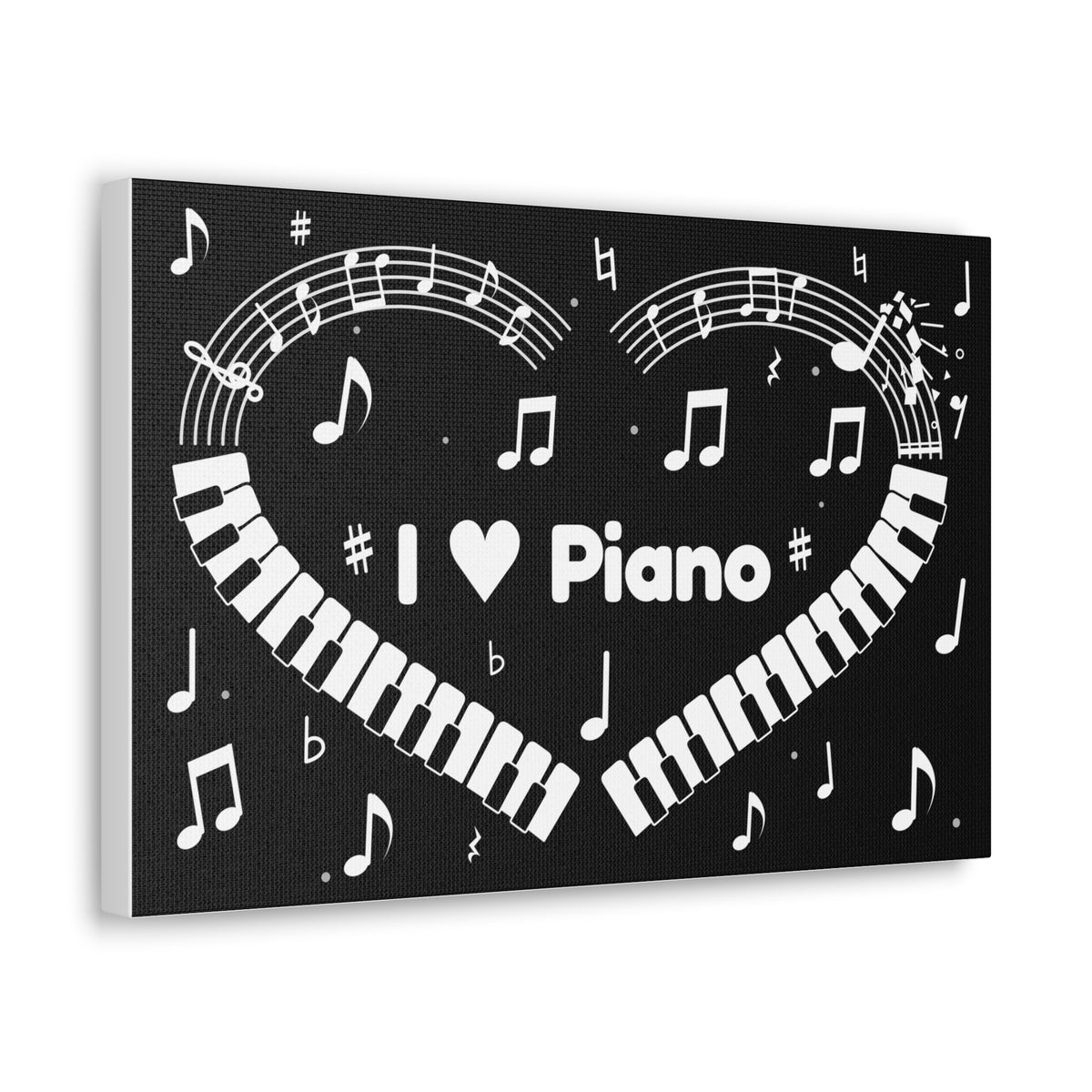 Music-themed Classic Canvas: 'I love piano' heart - black & white