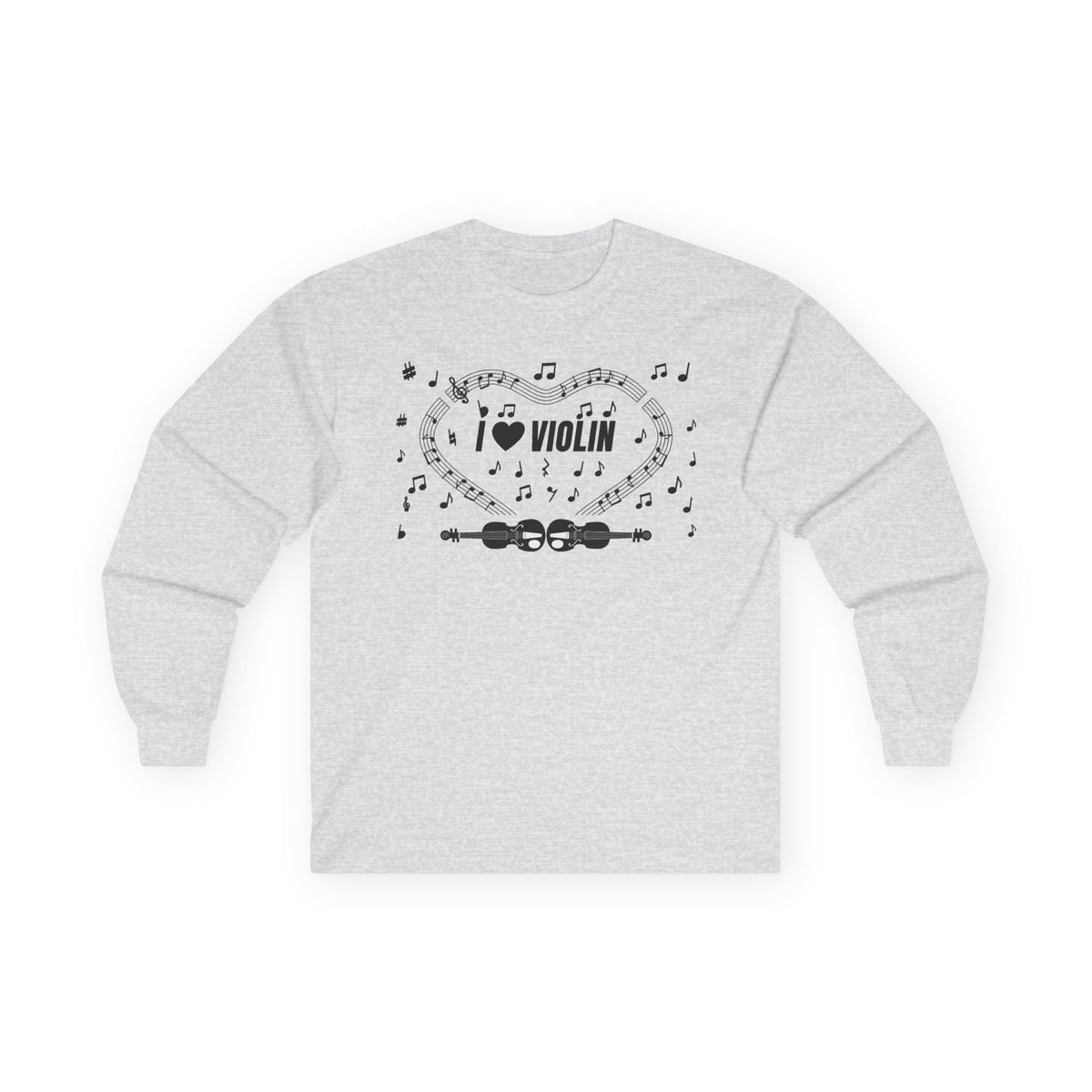 Music-themed Unisex Ultra Cotton Long Sleeve Tee: 'I love violin' - black on white