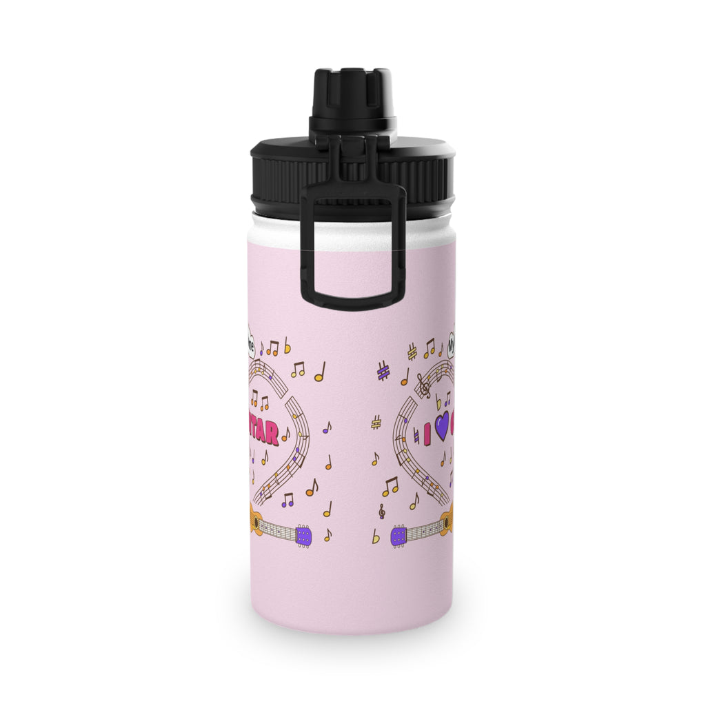 Music-themed Stainless Steel Water Bottle, Sports Lid: 'I love guitar' - pink