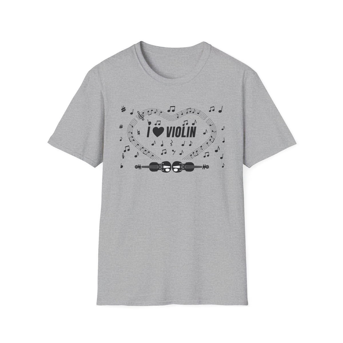 Music-themed Unisex Softstyle T-Shirt: 'I love violin' - black on white