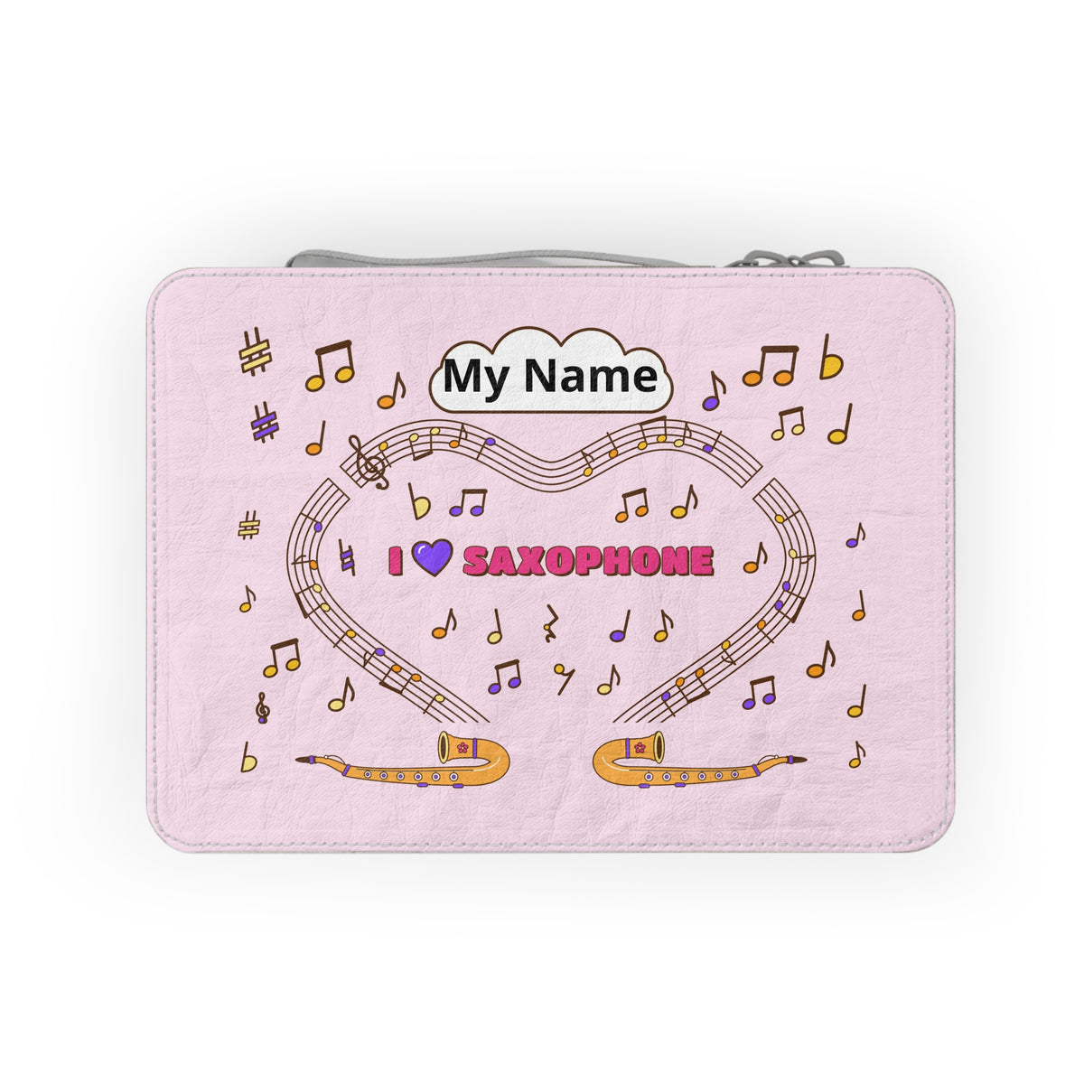 Music-themed Paper Lunch Bag: 'I love saxophone' - pink