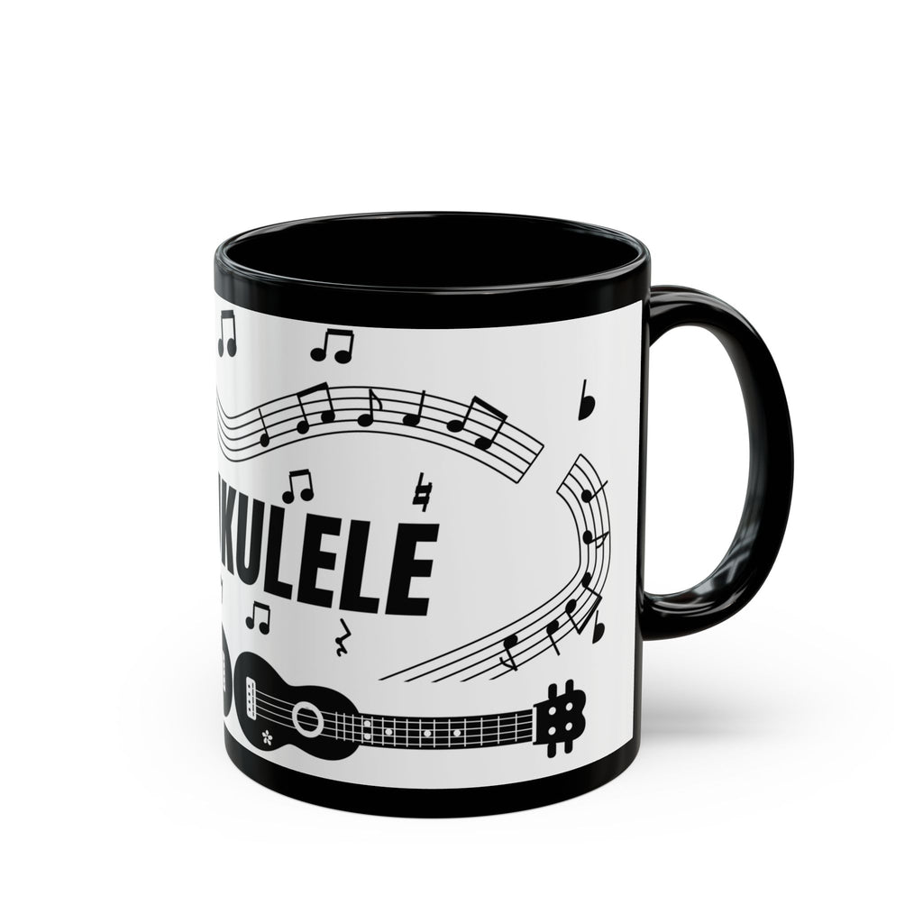 Music-themed Black Mug (11oz, 15oz): 'I love ukulele' - black on white