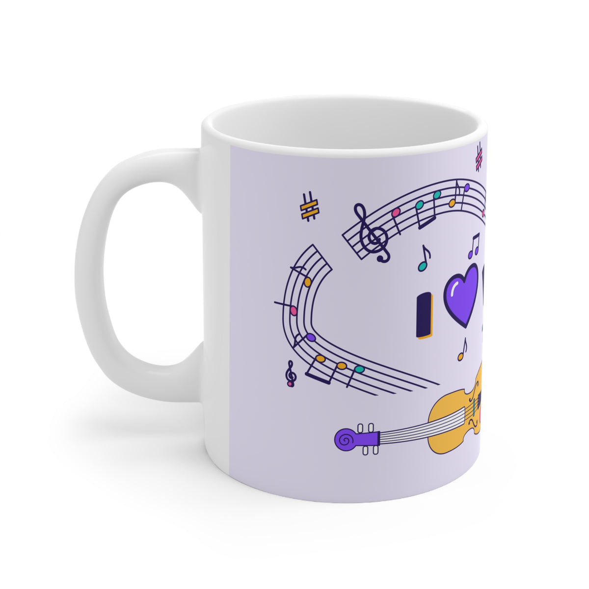 Music-themed Ceramic Mug, 11oz, 15oz: 'I love violin' - violet
