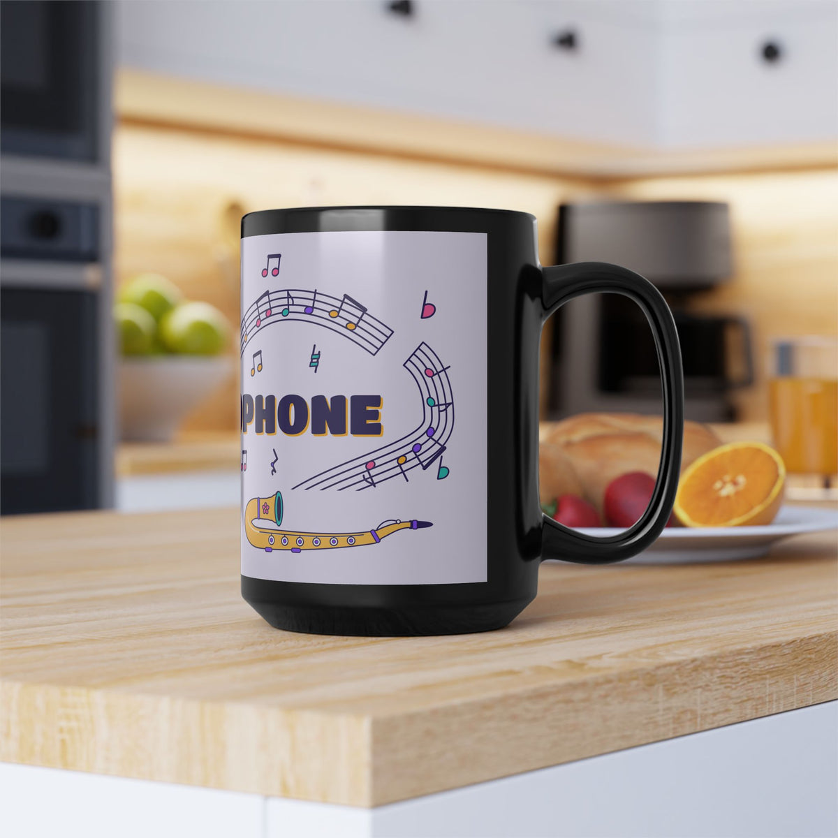 Music-themed Black Mug (11oz, 15oz): 'I love saxophone' - violet