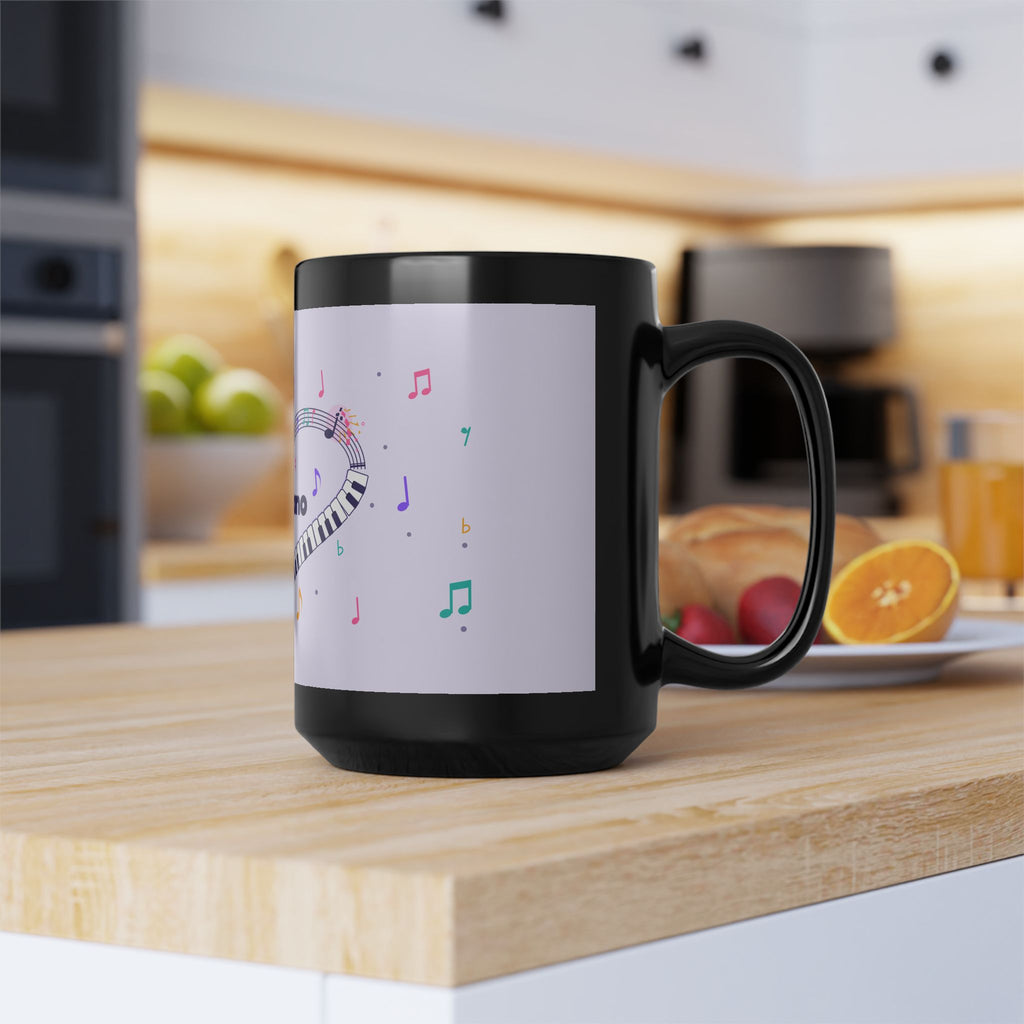 Music-themed Black Mug (11oz, 15oz): 'I love piano' heart - violet