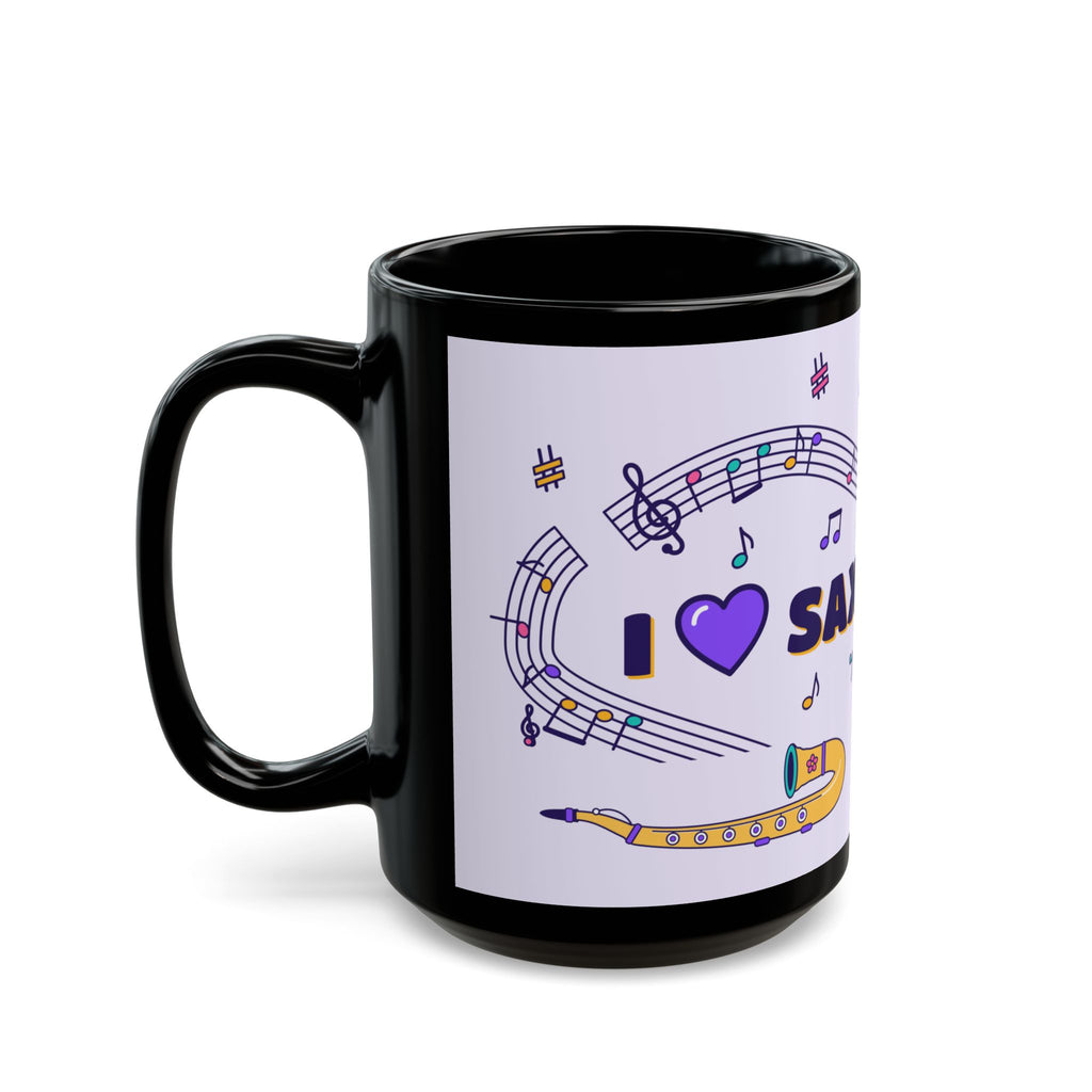 Music-themed Black Mug (11oz, 15oz): 'I love saxophone' - violet
