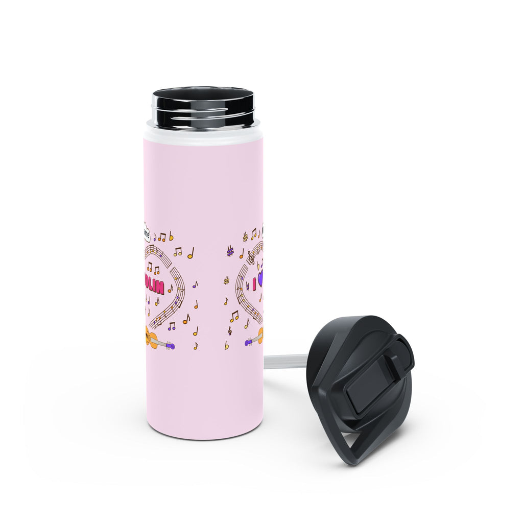 Music-themed Stainless Steel Water Bottle, Standard Lid: 'I love violin' - pink