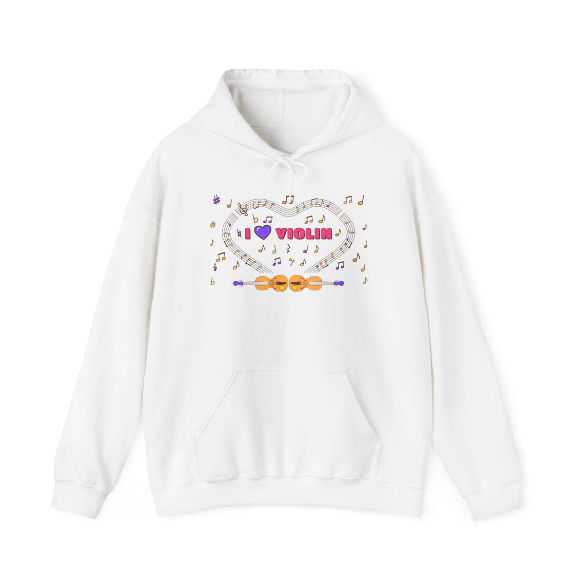 Music-themed Unisex Heavy Blend Hooded Sweatshirt: 'I love violin' - pink