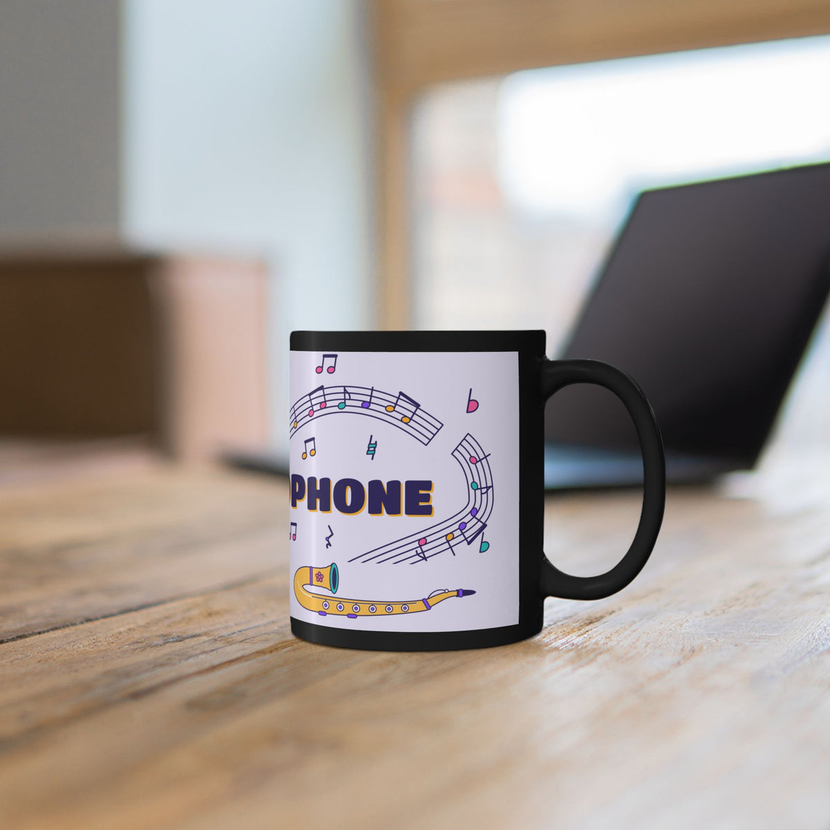 Music-themed Black Mug (11oz, 15oz): 'I love saxophone' - violet