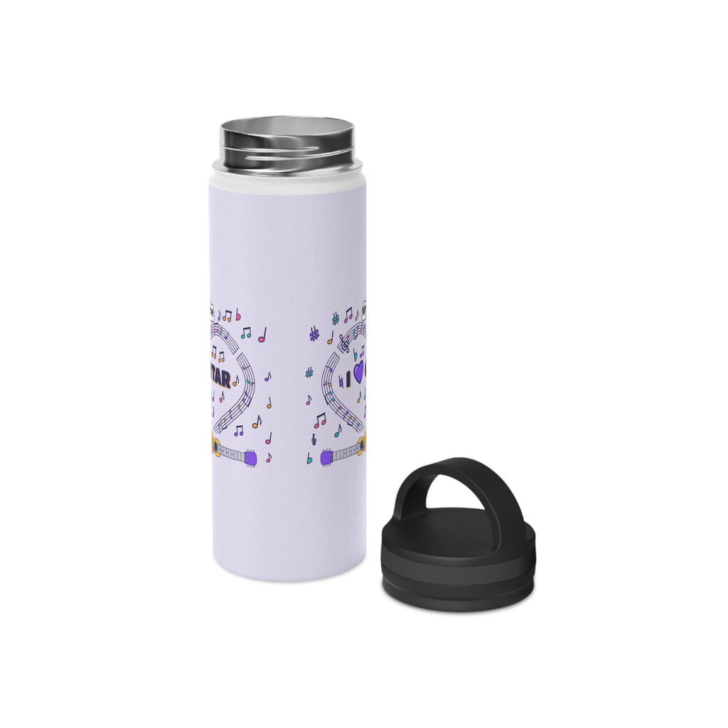Music-themed Stainless Steel Water Bottle, Handle Lid: 'I love guitar' - violet