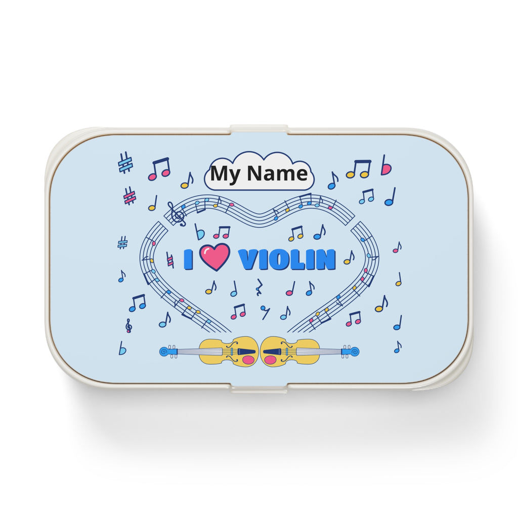 Music-themed Bento Lunch Box: 'I love violin' - blue