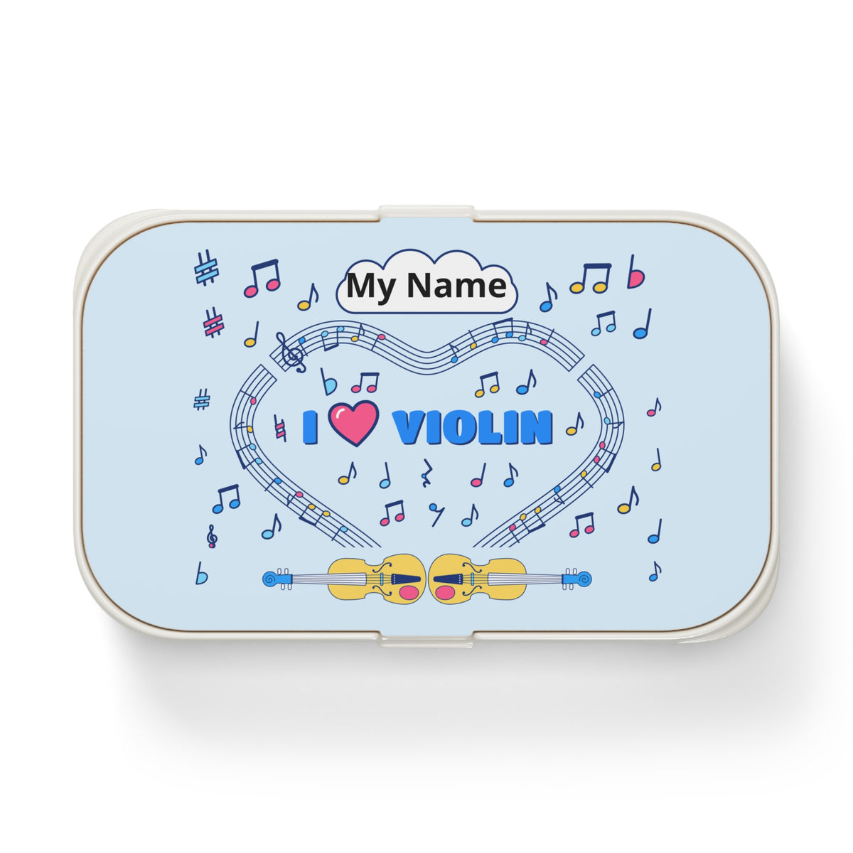 Music-themed Bento Lunch Box: 'I love violin' - blue