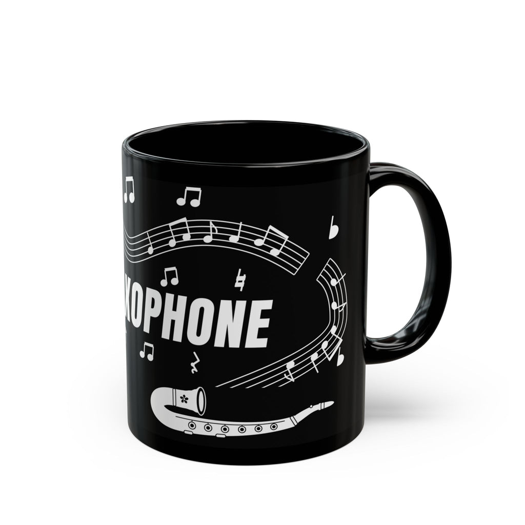 Music-themed Black Mug (11oz, 15oz): 'I love saxophone' - black & white