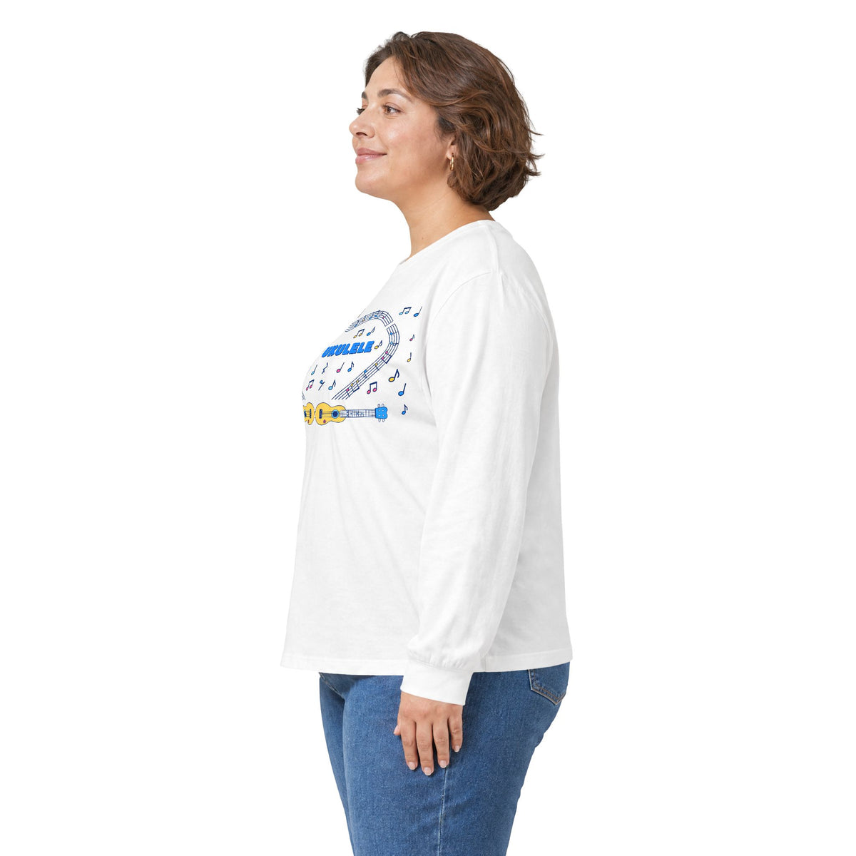 Music-themed Unisex Ultra Cotton Long Sleeve Tee: 'I love ukulele' - blue