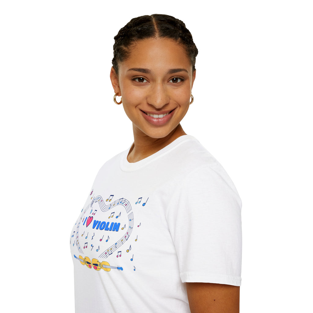 Music-themed Unisex Softstyle T-Shirt: 'I love violin' - blue