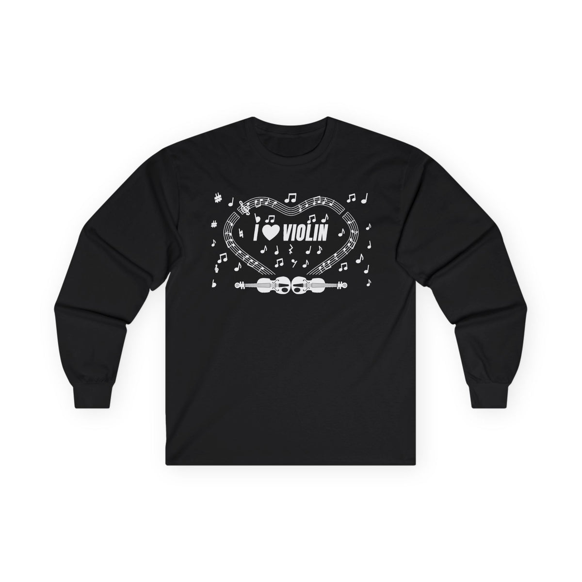 Music-themed Unisex Ultra Cotton Long Sleeve Tee: 'I love violin' - black & white