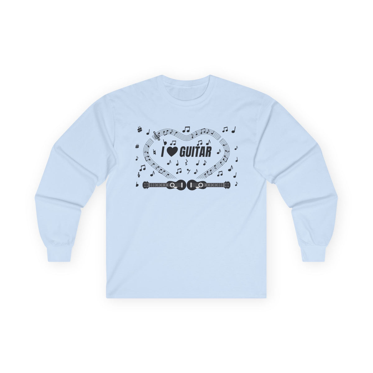 Music-themed Unisex Ultra Cotton Long Sleeve Tee: 'I love guitar' - black on white