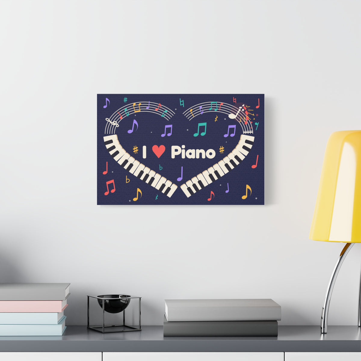 Music-themed Classic Canvas: 'I love piano' heart - navy