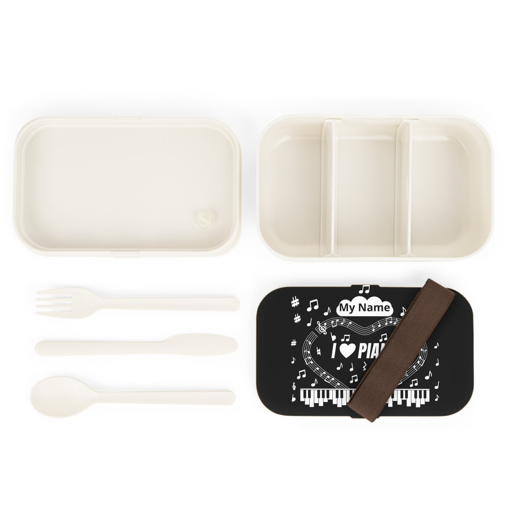 Music-themed Bento Lunch Box: 'I love piano' - black & white