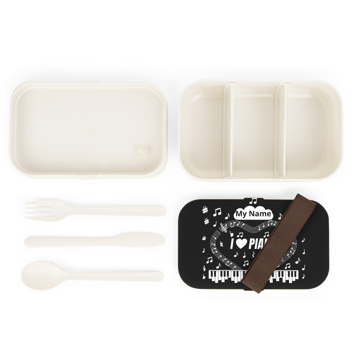 Music-themed Bento Lunch Box: 'I love piano' - black & white