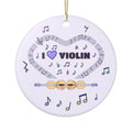 Music-themed Ceramic Ornaments, 1-Side Print: 'I love violin' - violet
