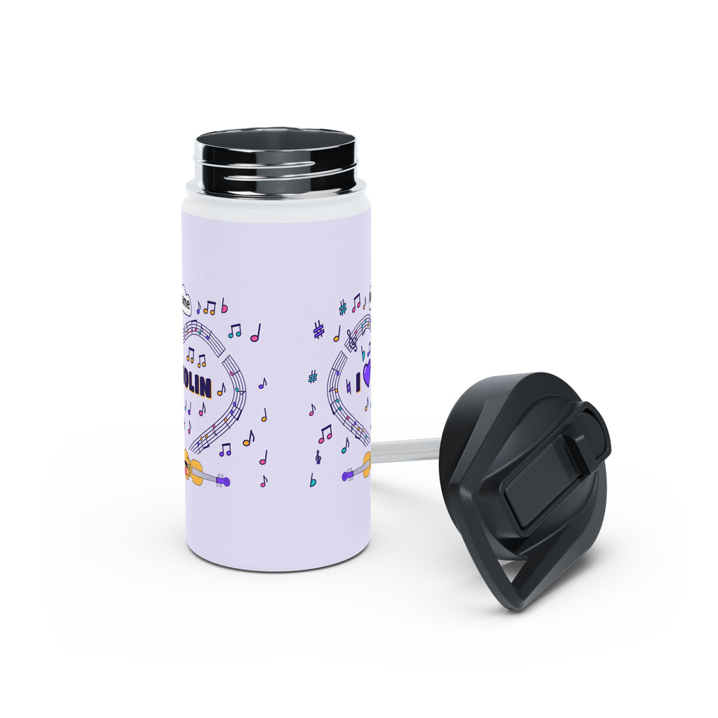 Music-themed Stainless Steel Water Bottle, Standard Lid: 'I love violin' - violet