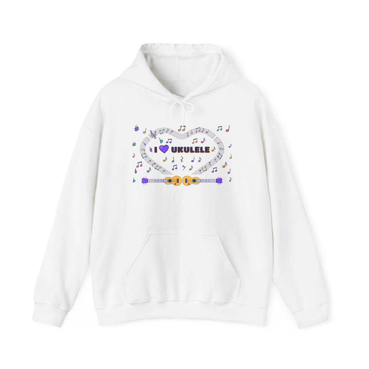 Music-themed Unisex Heavy Blend Hooded Sweatshirt: 'I love ukulele' - violet