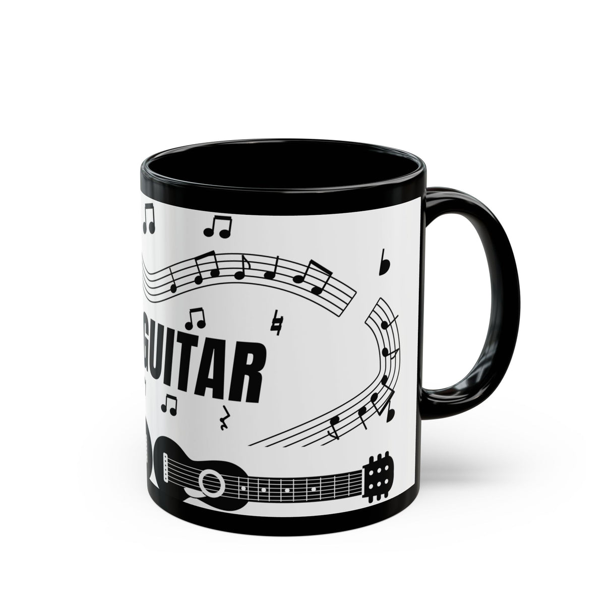 Music-themed Black Mug (11oz, 15oz): 'I love guitar' - black on white