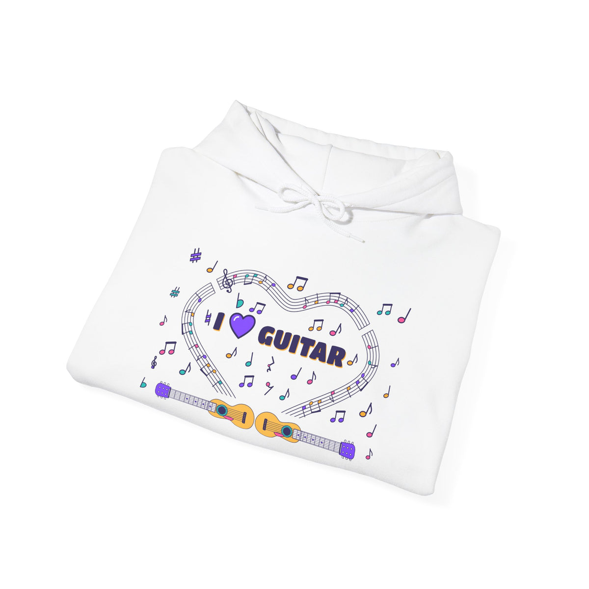 Music-themed Unisex Heavy Blend Hooded Sweatshirt: 'I love guitar' - violet