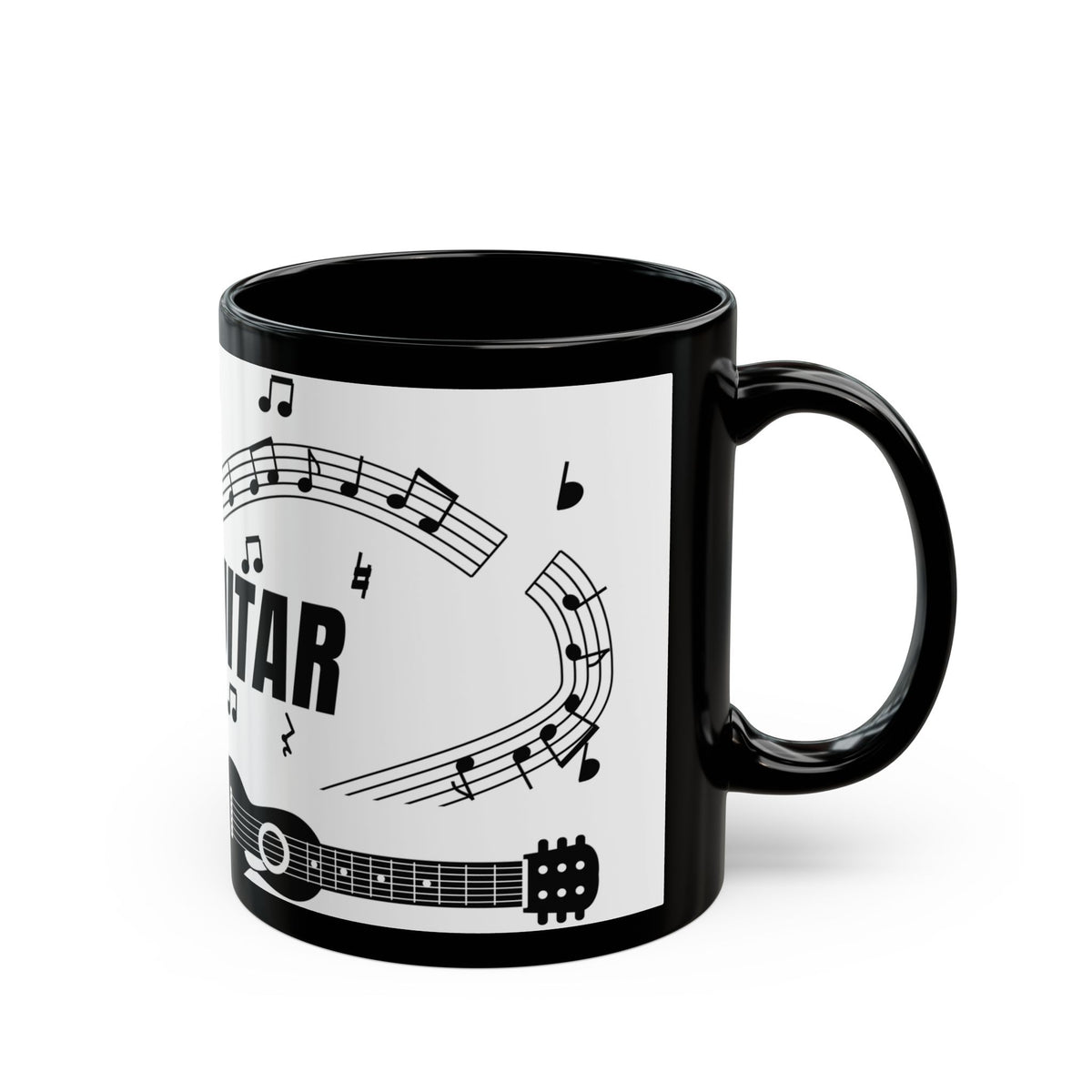 Music-themed Black Mug (11oz, 15oz): 'I love guitar' - black on white