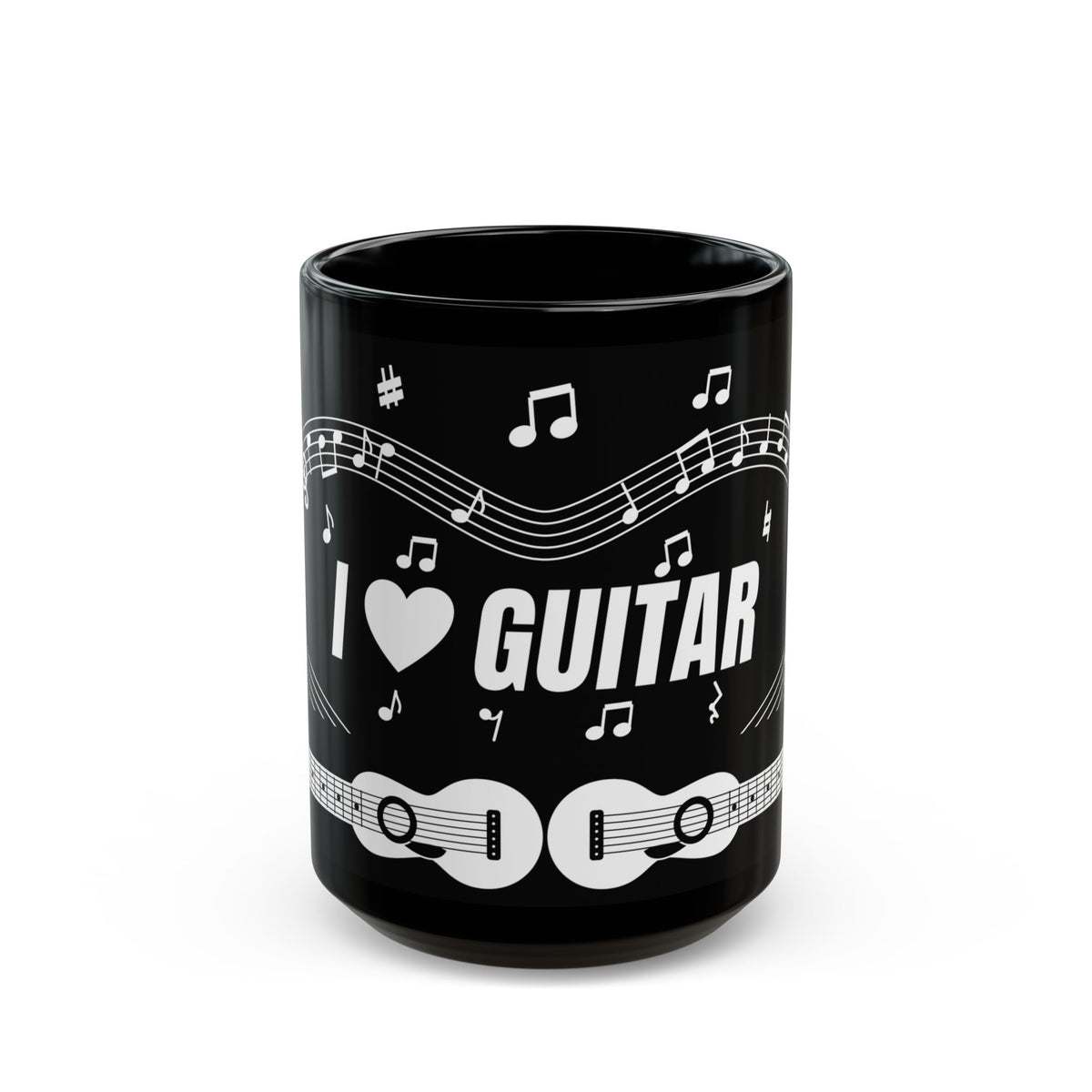 Music-themed Black Mug (11oz, 15oz): 'I love guitar' - black & white