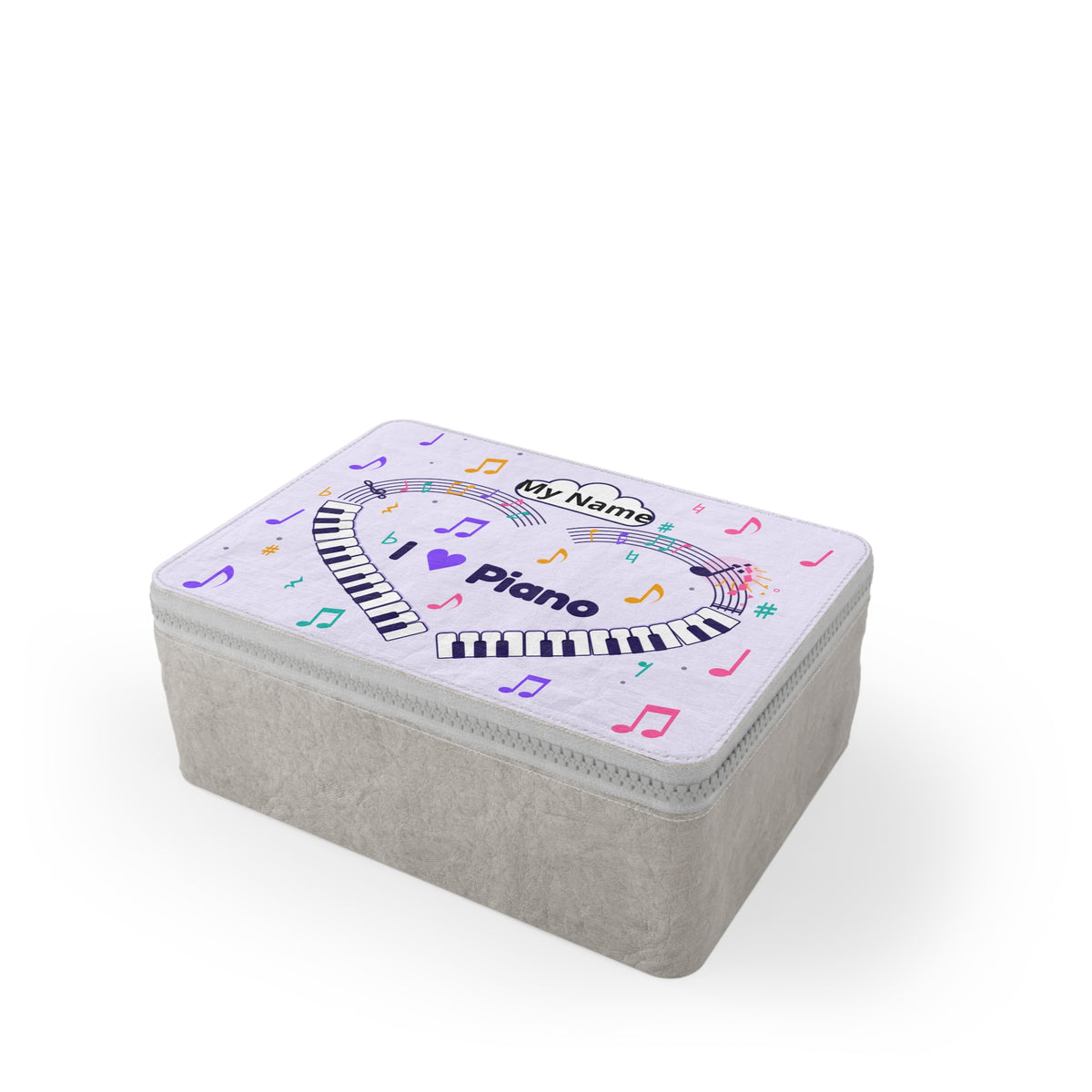 Music-themed Paper Lunch Bag: 'I love piano' heart - violet