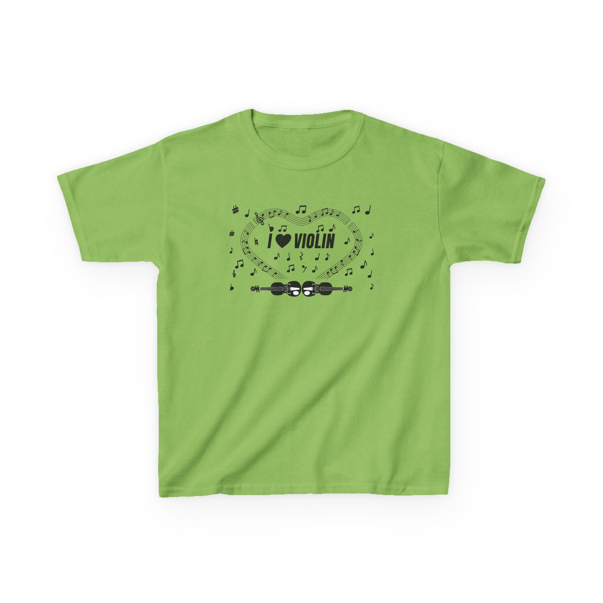 Music-themed Kids Heavy Cotton Tee: 'I love violin' - black on white