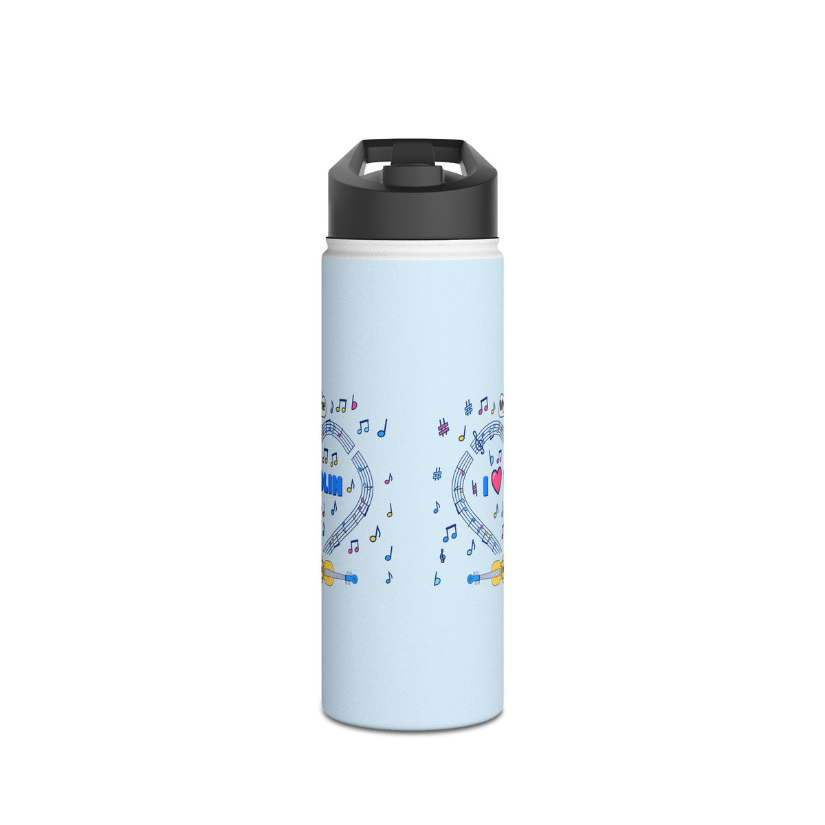 Music-themed Stainless Steel Water Bottle, Standard Lid: 'I love violin' - blue