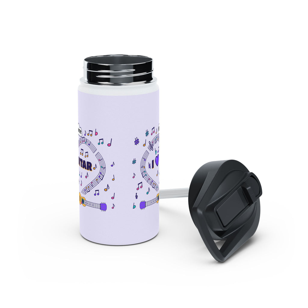 Music-themed Stainless Steel Water Bottle, Standard Lid: 'I love guitar' - violet