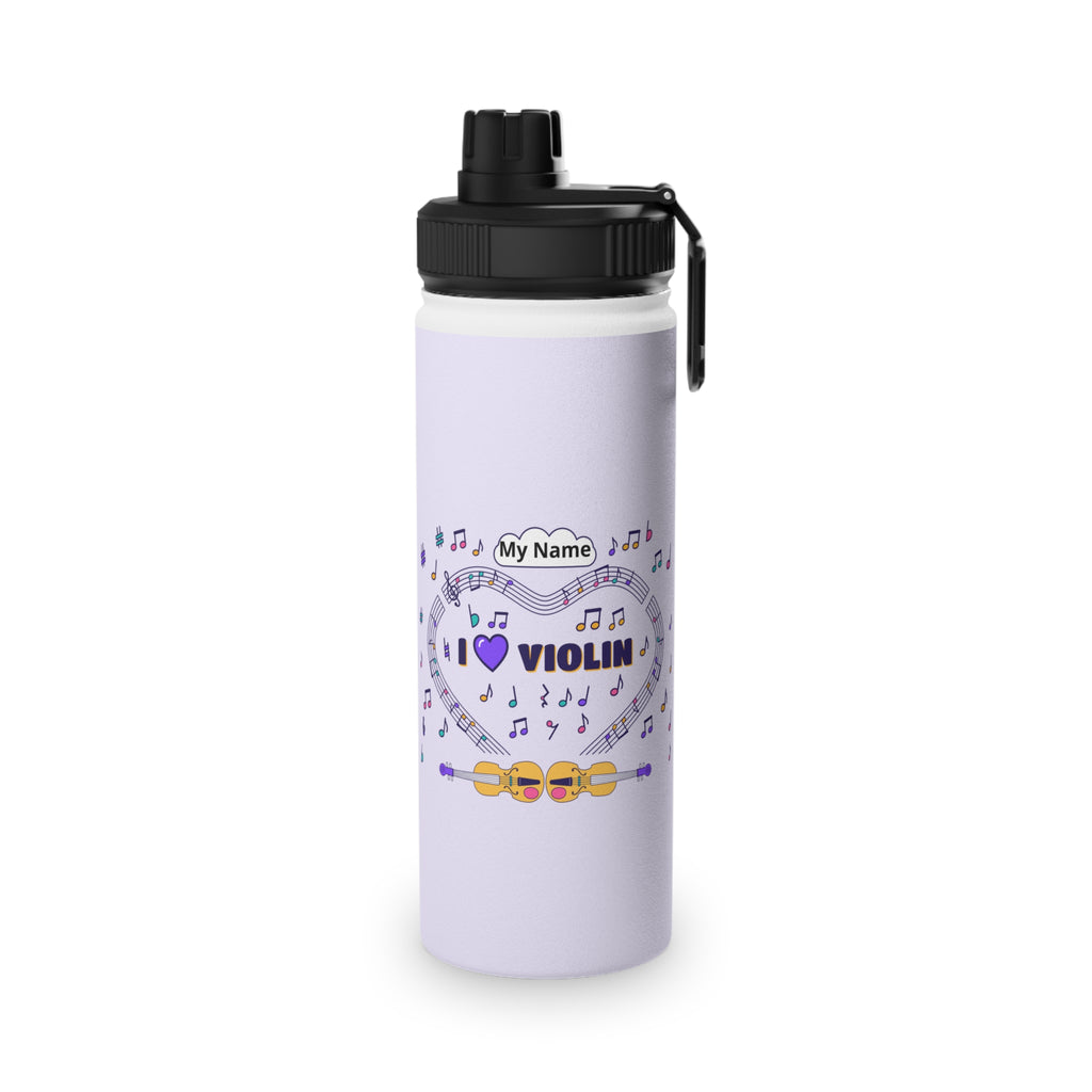 Music-themed Stainless Steel Water Bottle, Sports Lid: 'I love violin' - violet