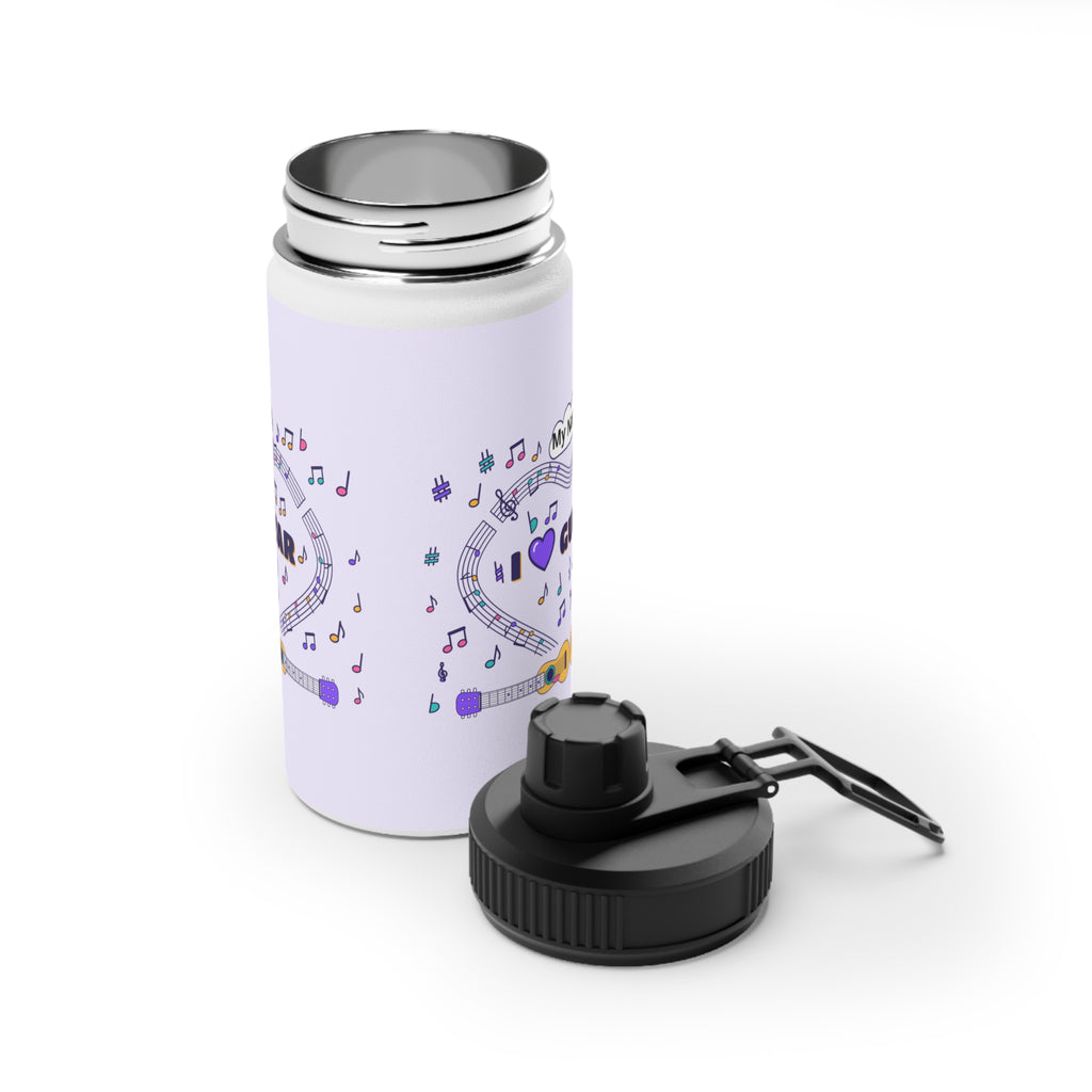 Music-themed Stainless Steel Water Bottle, Sports Lid: 'I love guitar' - violet