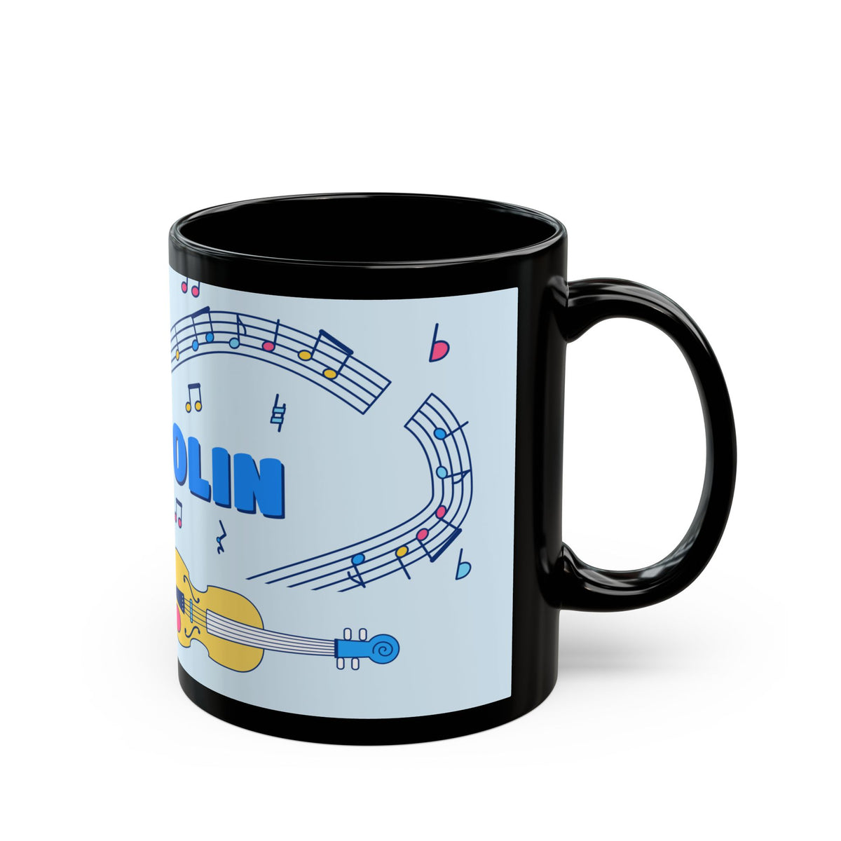 Music-themed Black Mug (11oz, 15oz): 'I love violin' - blue