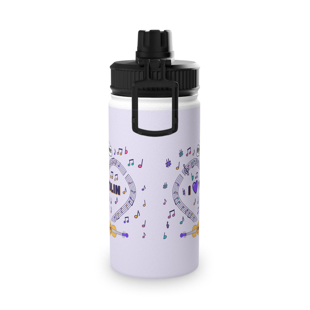 Music-themed Stainless Steel Water Bottle, Sports Lid: 'I love violin' - violet