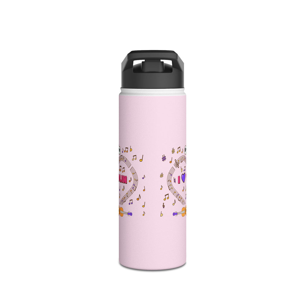 Music-themed Stainless Steel Water Bottle, Standard Lid: 'I love violin' - pink