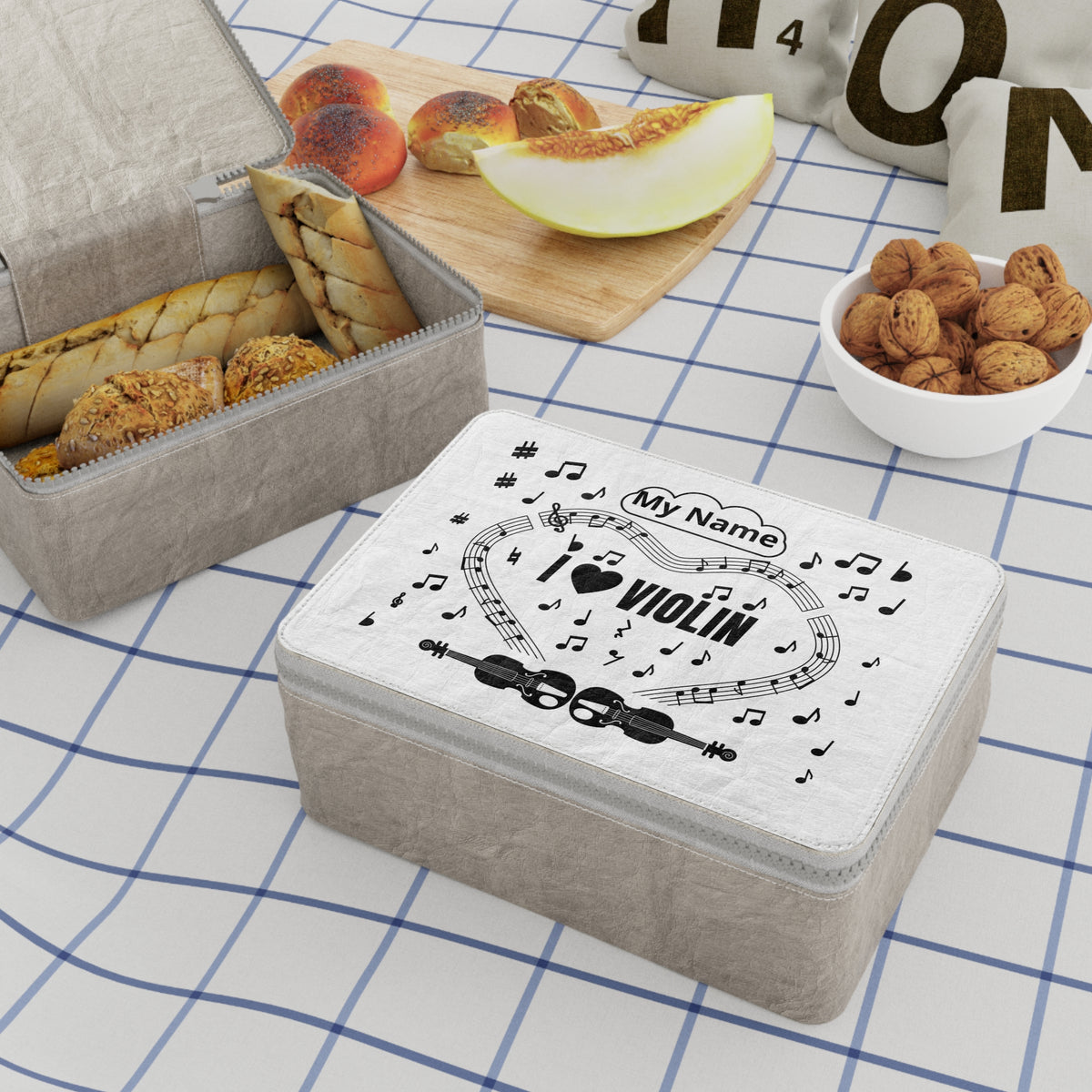 Music-themed Paper Lunch Bag: 'I love violin' - black on white