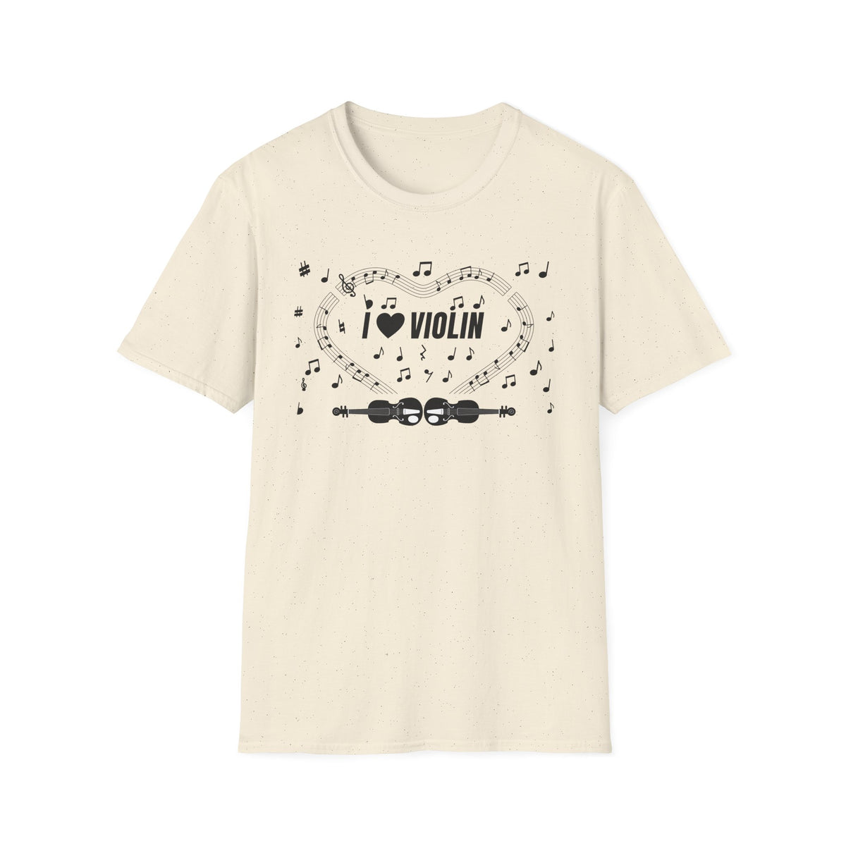 Music-themed Unisex Softstyle T-Shirt: 'I love violin' - black on white