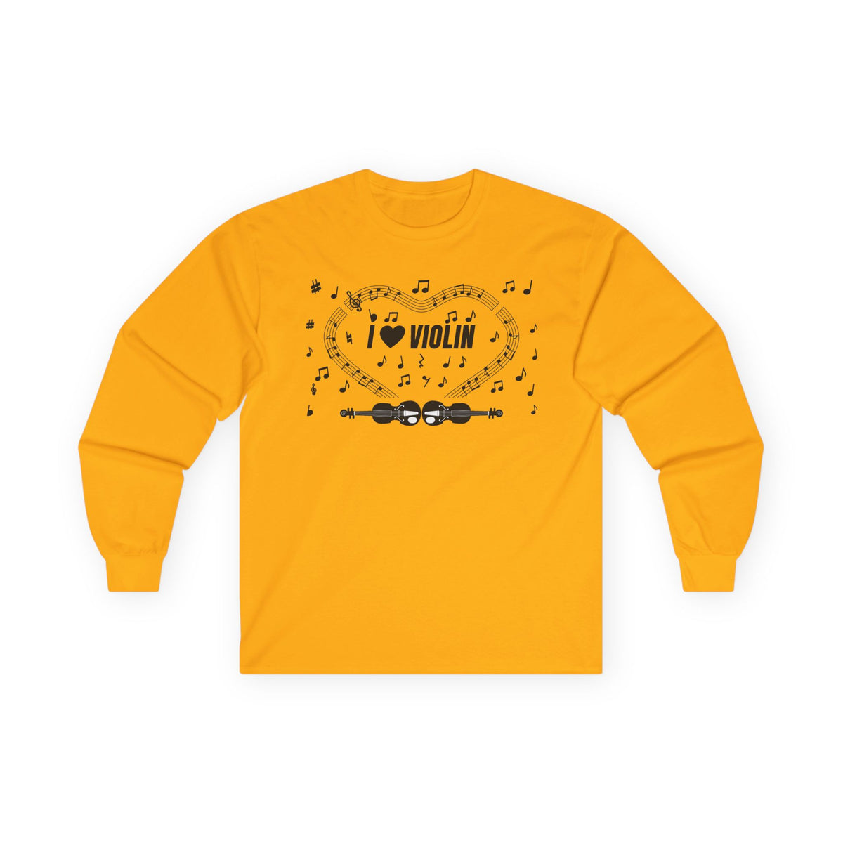 Music-themed Unisex Ultra Cotton Long Sleeve Tee: 'I love violin' - black on white